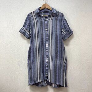 Zara Blue & White Striped Button Down Summer Dress sz Medium